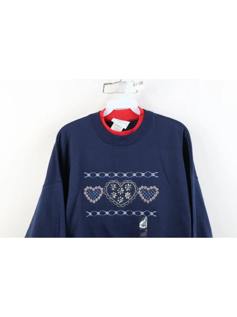 Deadstock Vintage 90s Womens XL Quilt Flower Heart Sequin Layered Sweatshirt